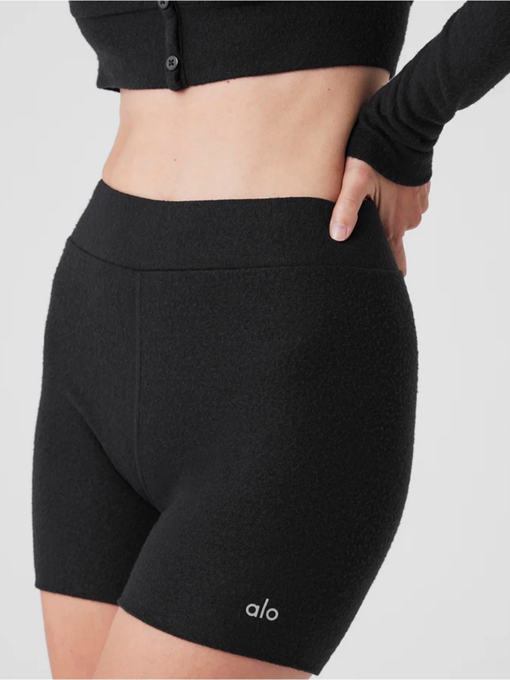 ALO Yoga Women's Black High-Rise Ribbed Biker Shorts